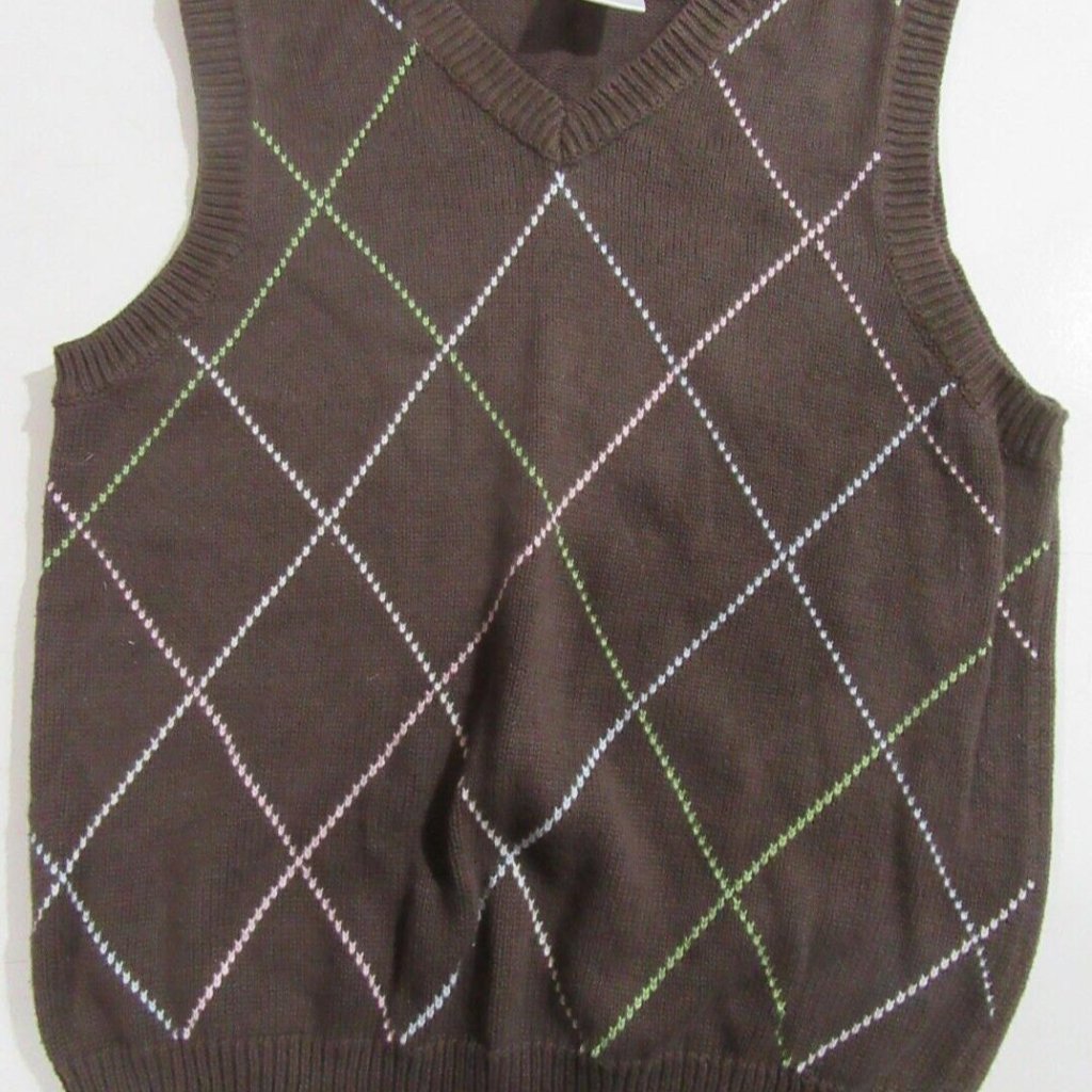 Gymboree Small 5 - 6 Boys Sweater Vest Argyle Brown Euc
